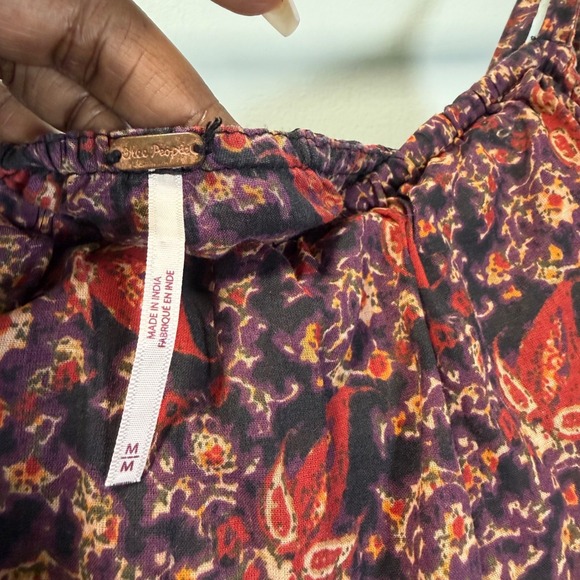 Free People Baby Doll Maxi Purple Paisley Floral Cotton Dress Tie Strap M - Picture 4 of 9
